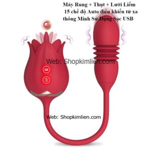 Máy Rung Hoa Hồng 3 Trong 1 – Rung + Thụt + Liếm, 15 Chế Độ, Sạc USB