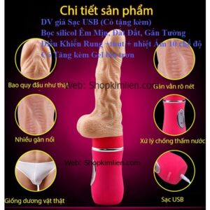 DV giả Sạc USB Bọc silicon Êm Mịn, Đặt Đất, Gắn Tường Điều Khiển Rung + Thụt + Nhiệt Ấm với 10 chế độ